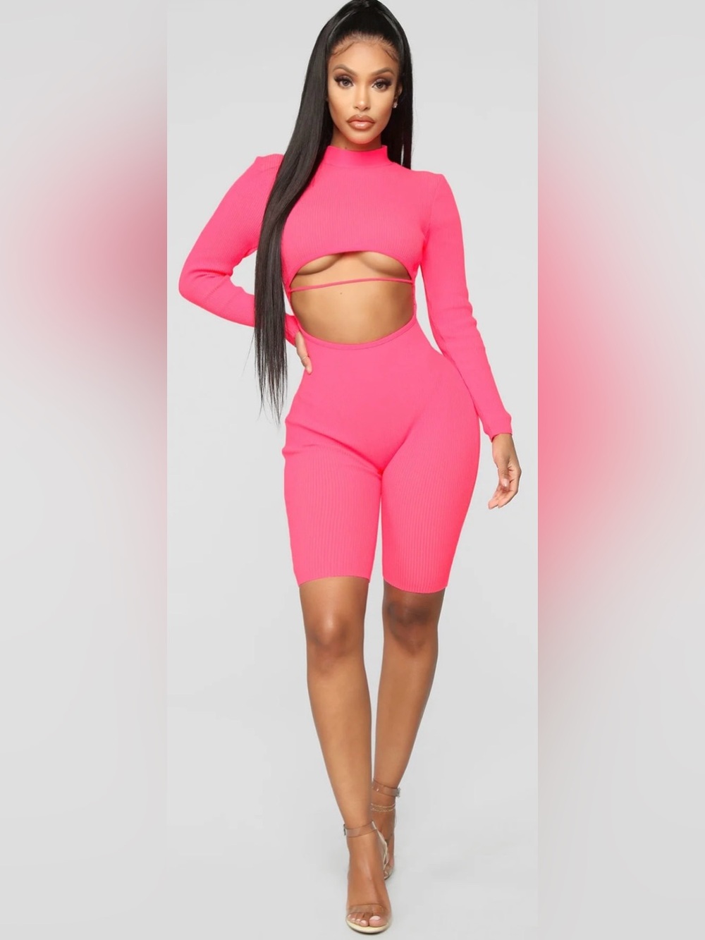 🩷 NEW 🩷 Fashion Nova Neon Pink Biker Short Romper Size Small 🩷